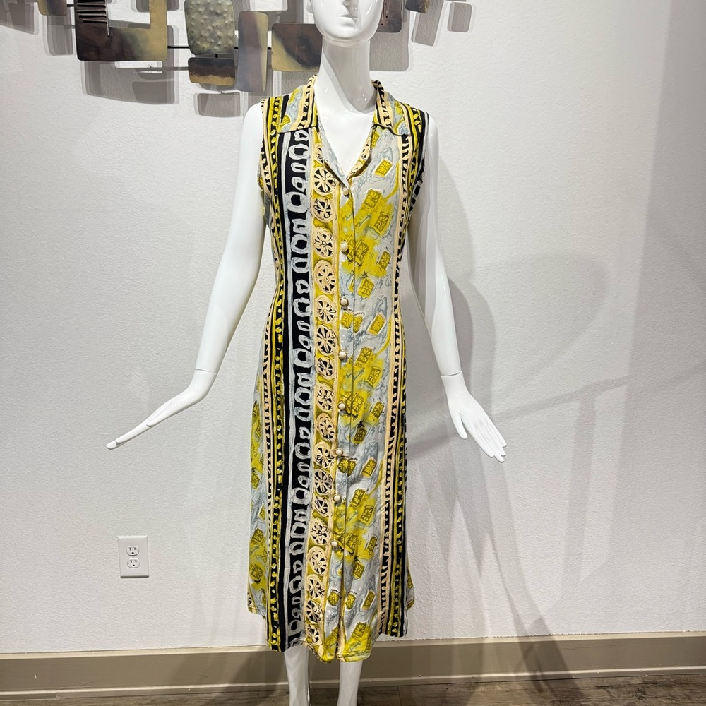 VOIR Retro Button-down Long Dress, Vintage Y2k Sleeveless Collared Dress Size M